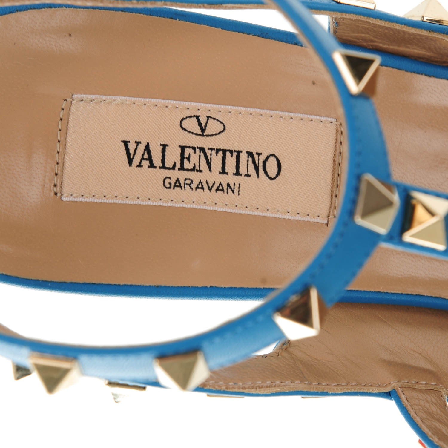 Valentino Garavani Pebbled Calfskin Rockstud Ankle Strap Pumps 41 Light Blue 7 of 8