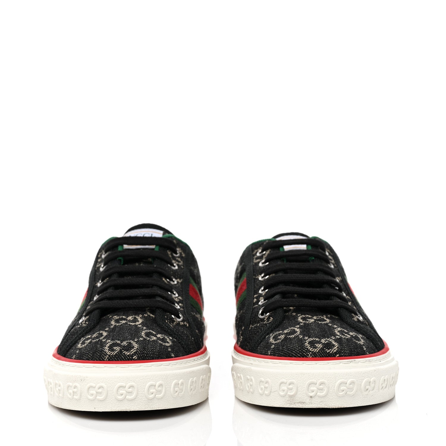 Gucci New Denim GG Monogram Web Womens 1977 Tennis Sneakers 39.5 Black Ivory 2 of 7