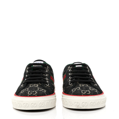 Gucci New Denim GG Monogram Web Womens 1977 Tennis Sneakers 39.5 Black Ivory 2 of 7
