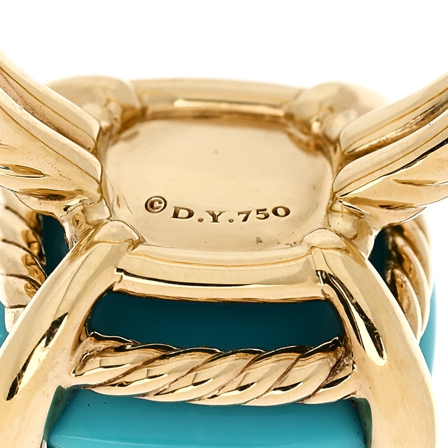 David Yurman 18K Yellow Gold Diamond Turquoise 14mm Chatelaine Ring 51 5.75 5 of 5