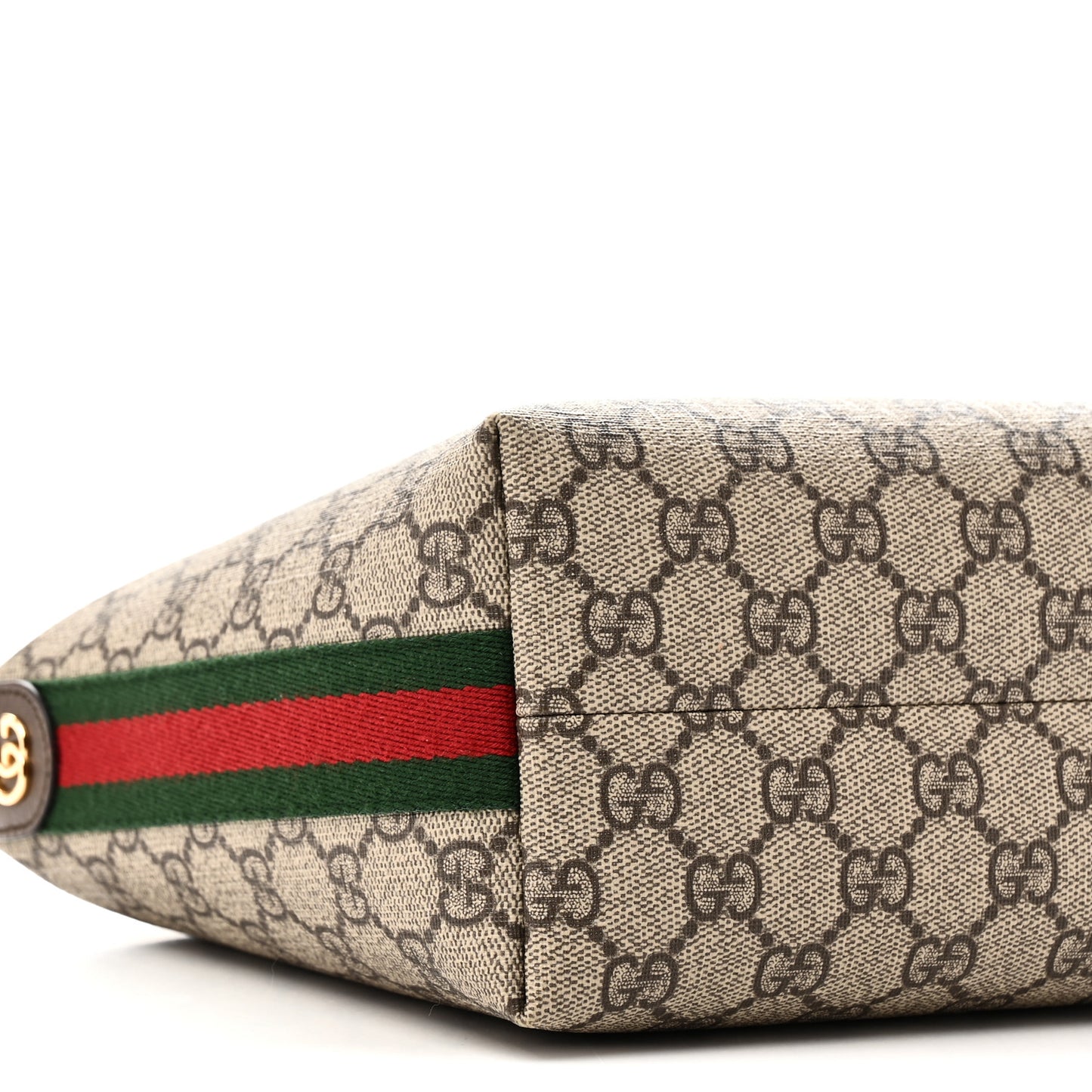 GG Supreme Monogram Textured Calfskin Web Super Mini Ophidia Shoulder Bag Beige Ebony New Acero