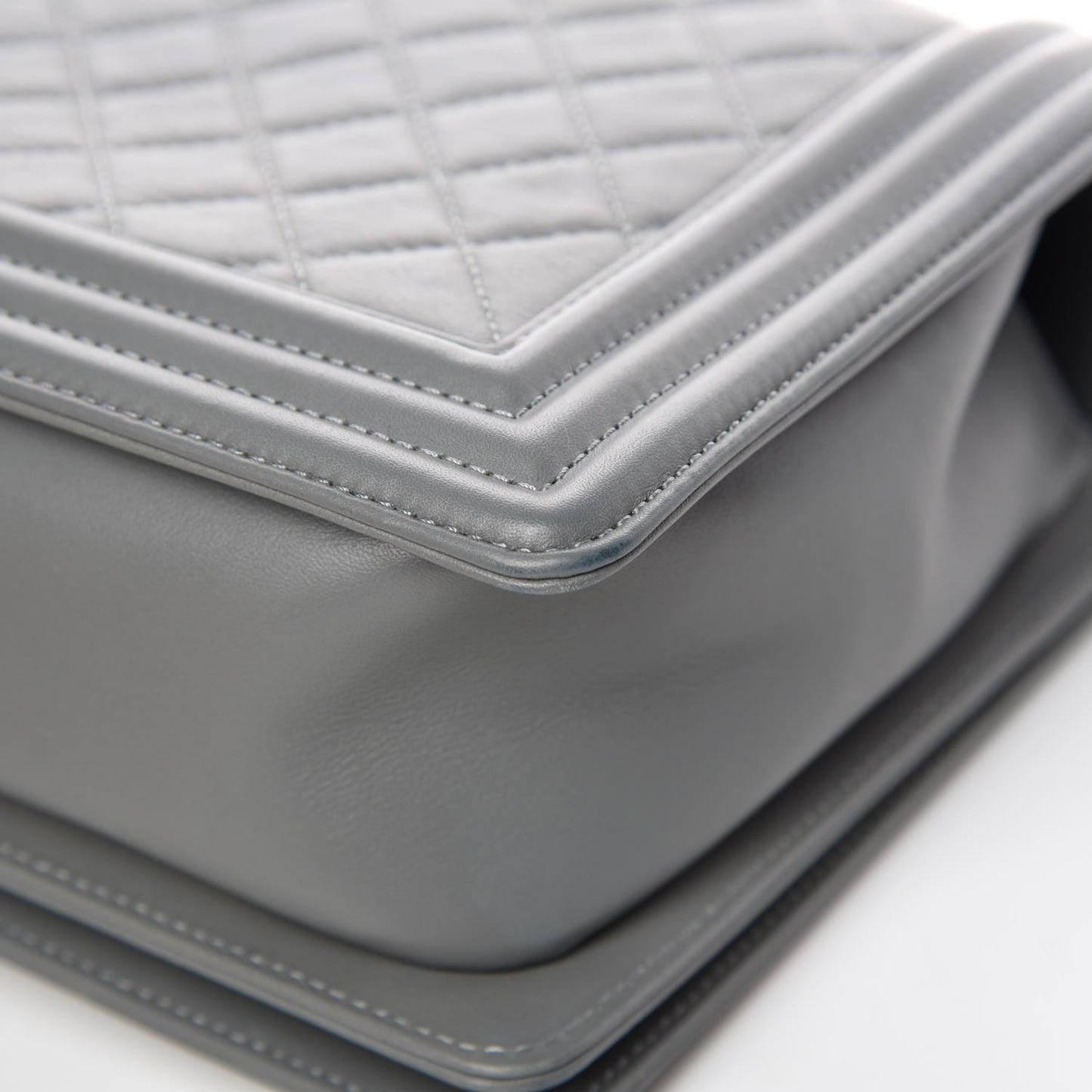 Calfskin Quilted New Medium Boy Flap Grey