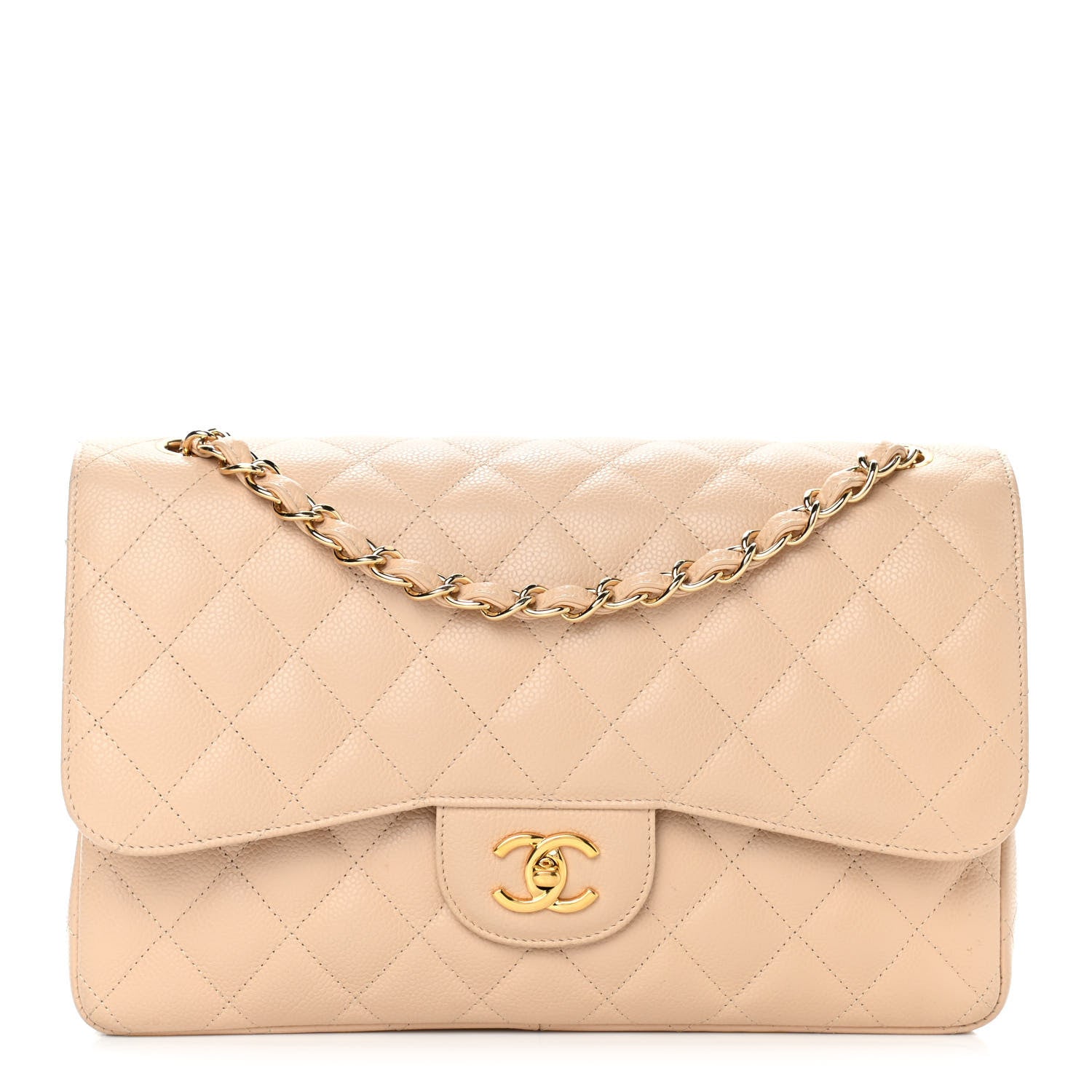 Chanel Caviar Quilted Jumbo Double Flap Beige 1 of 15