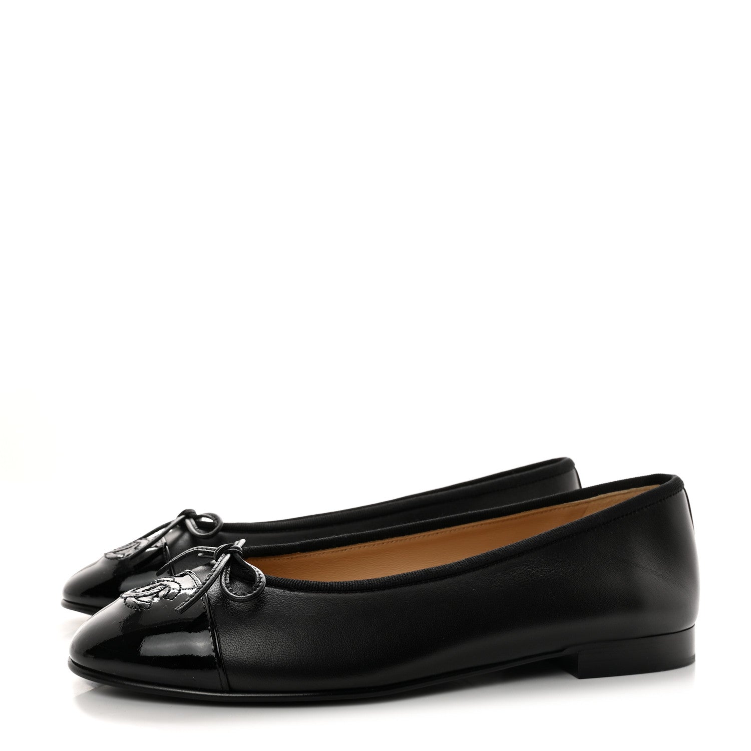 Chanel Lambskin Patent Cap Toe Ballerina Flats 37.5 Black 3 of 9