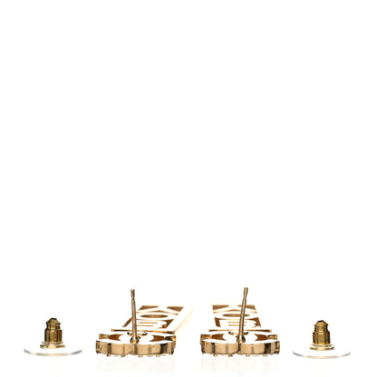 Chanel Metal Crystal CC Boy Drop Earrings Gold 3 of 4