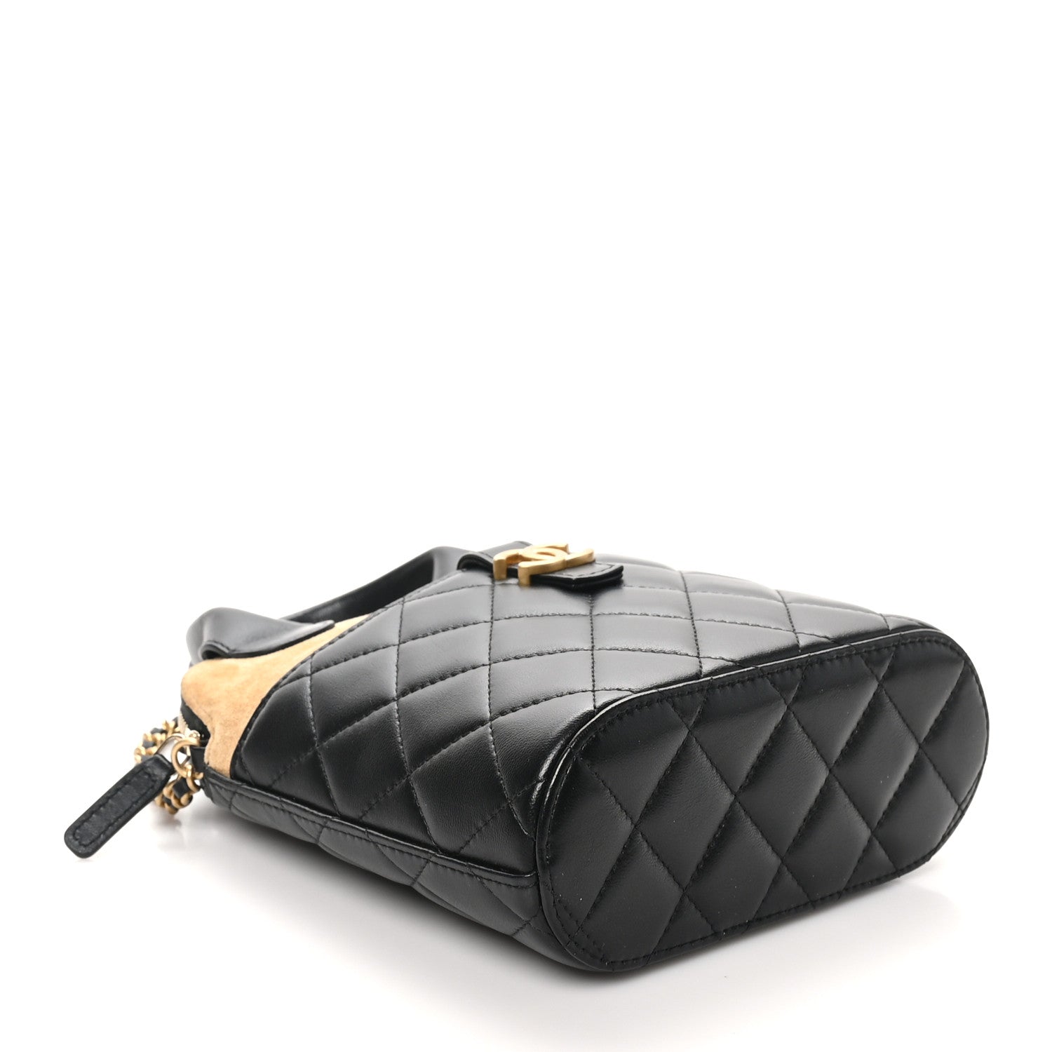 Chanel Suede Shiny Lambskin Quilted Top Handle Clutch With Chain Black Beige 4 of 10