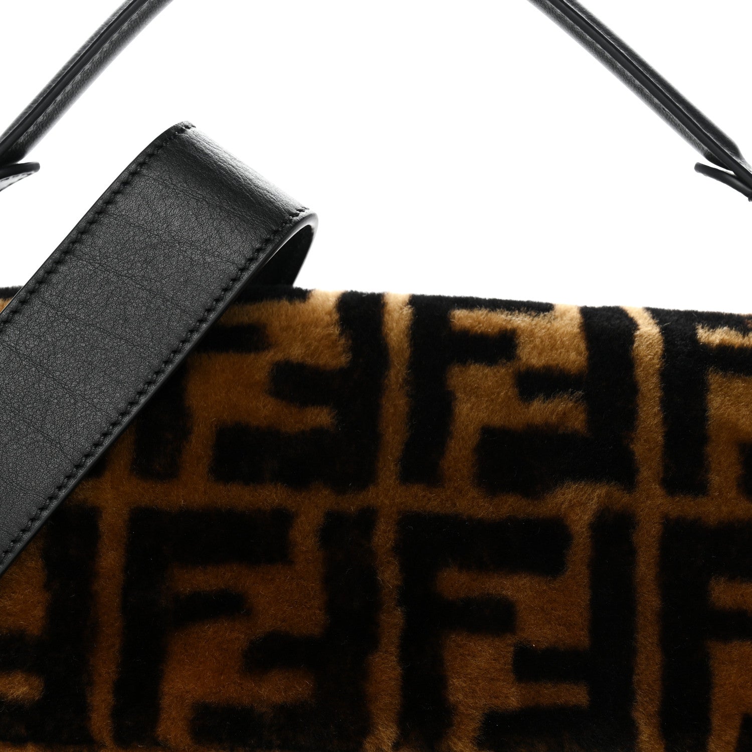 Fendi Shearling Vitello Dolce Macro FF 1974 Baguette Tobacco Black 7 of 9