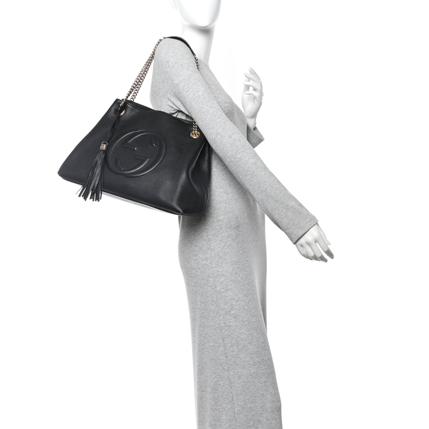 Pebbled Calfskin Medium Soho Chain Shoulder Bag Black