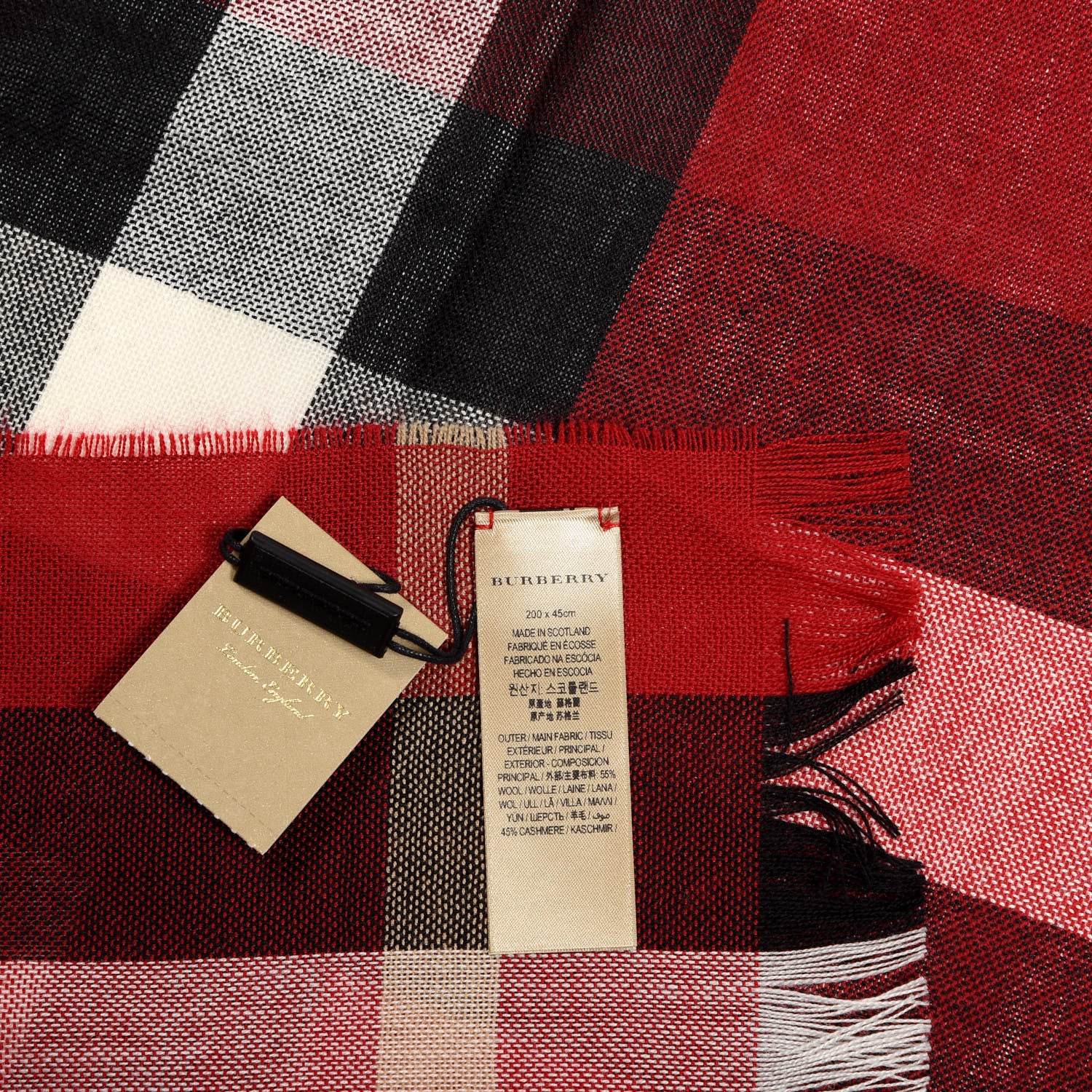 Burberry Wool Cashmere Tonal Check Lightweight Scarf Parade Red 3 of 4