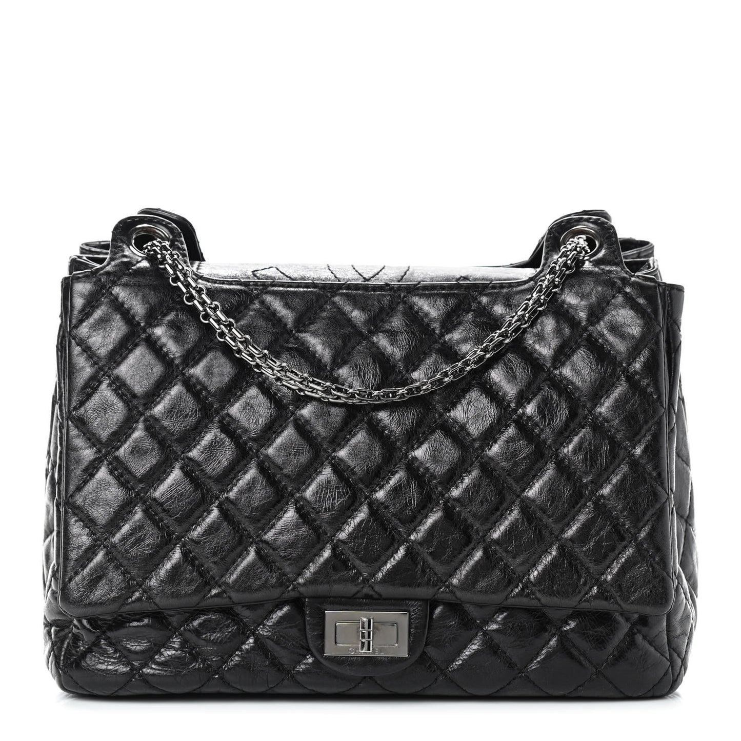Metallic Aged Calfskin Quilted Reissue 2.55 Accordion Flap Black