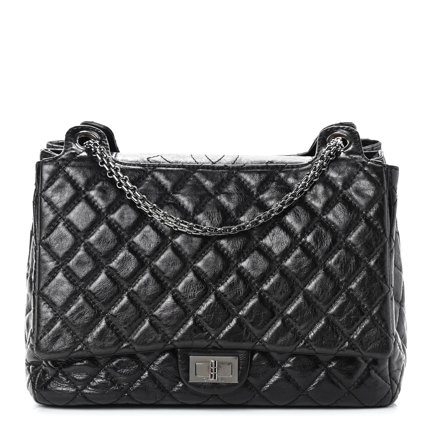 Chanel Metallic Aged Calfskin Quilted Reissue 2.55 Accordion Flap Black 1 of 9