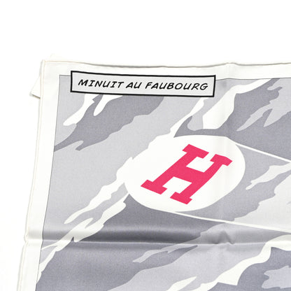 Hermes Silk Minuit Au Faubourg Scarf 70 White Gris Black 5 of 5