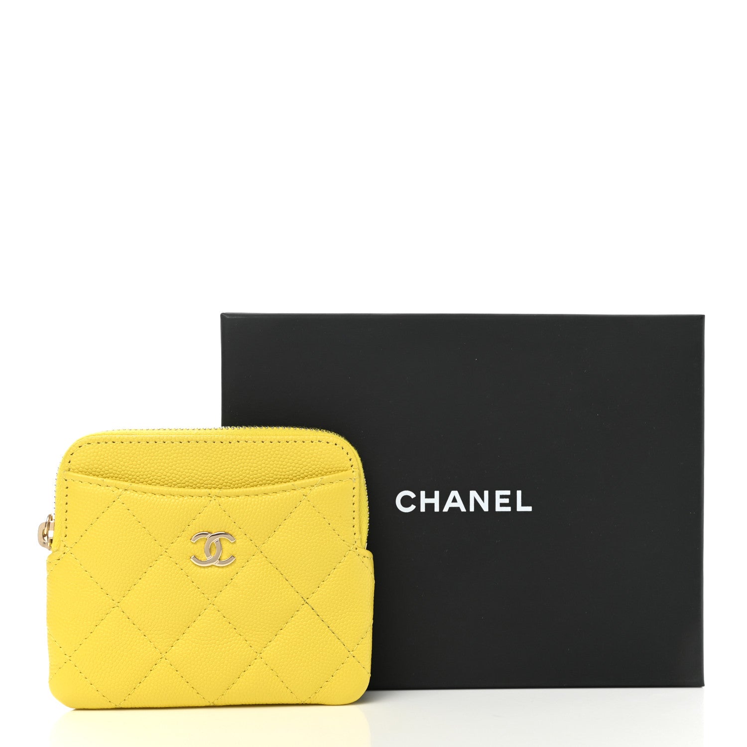 Chanel Caviar Quilted Zip Card Holder Wallet Yellow 8 of 8