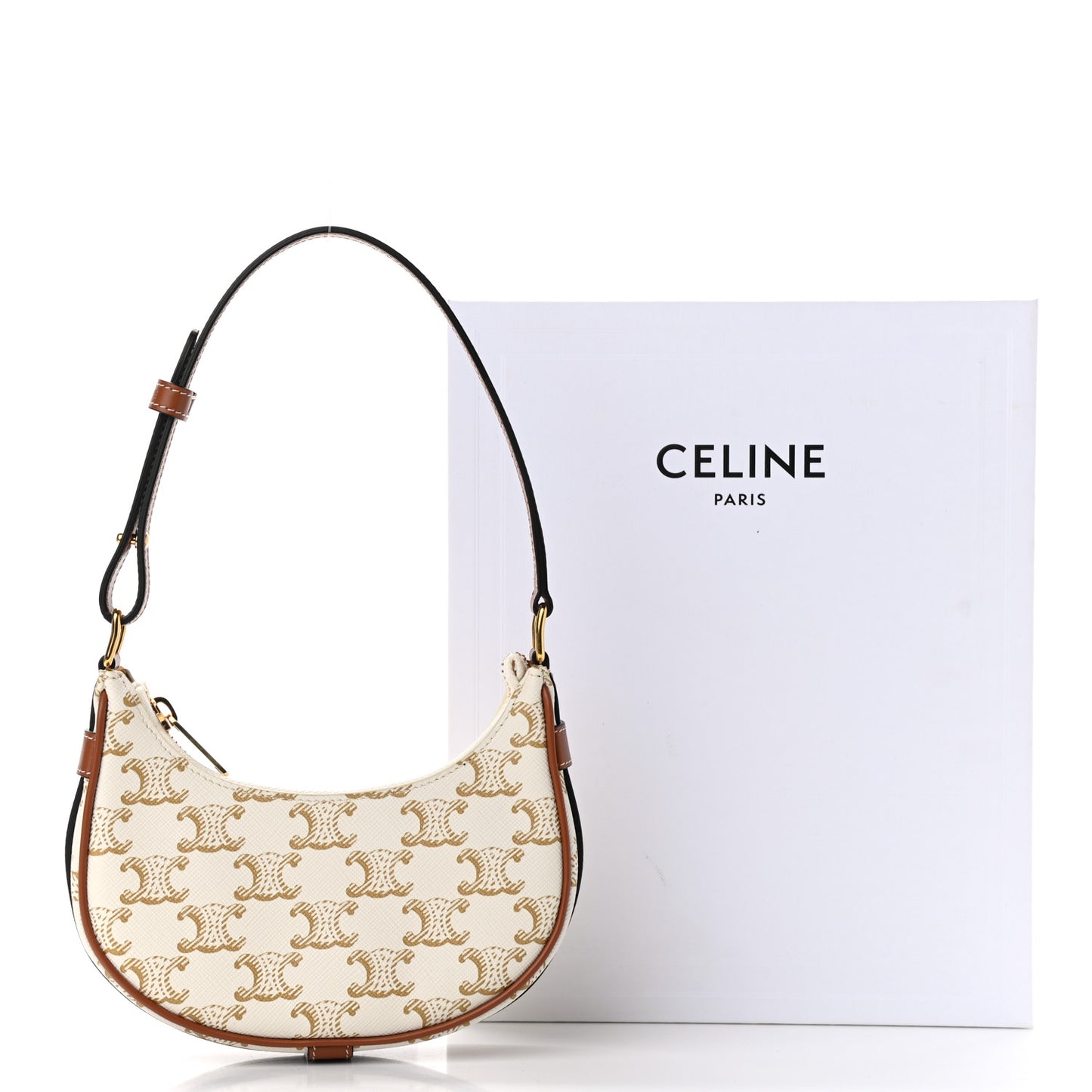 Canvas Calfskin Mini Ava Triomphe Shoulder Bag White