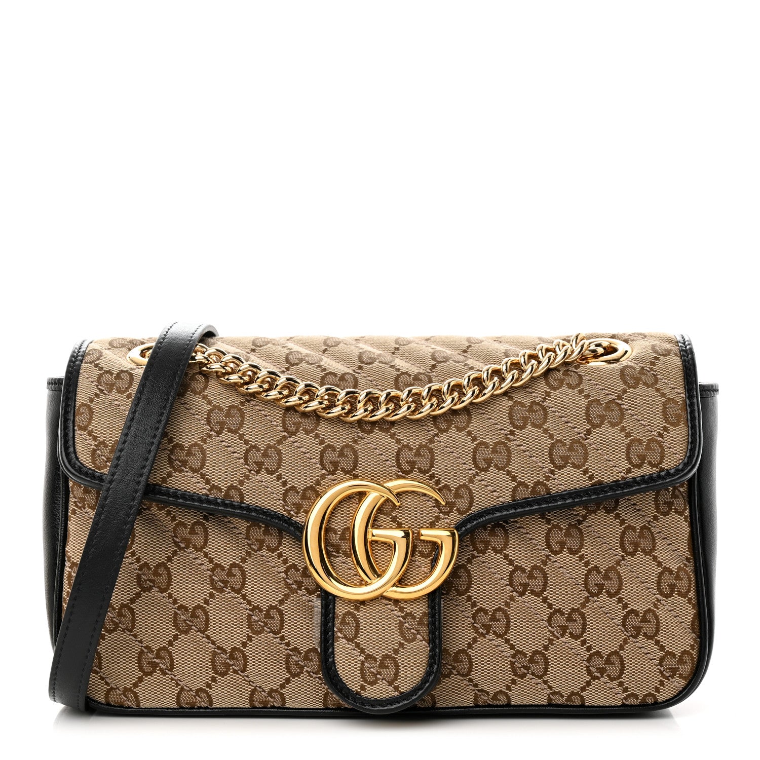 Gucci Monogram Matelasse Diagonal Small GG Marmont Shoulder Bag Beige Black 1 of 10