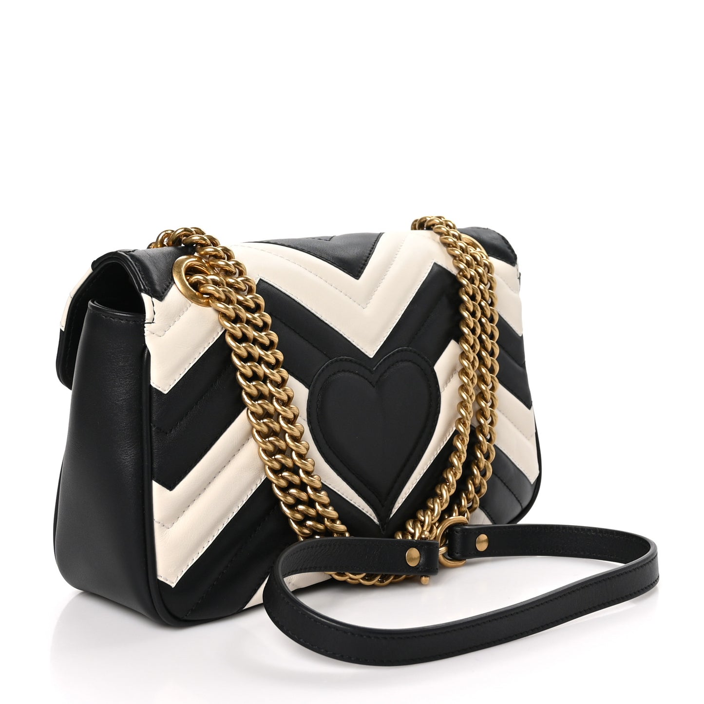 Calfskin Matelasse Small GG Marmont Shoulder Bag Black White