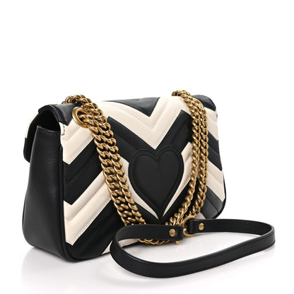 Gucci Calfskin Matelasse Small GG Marmont Shoulder Bag Black White 3 of 11