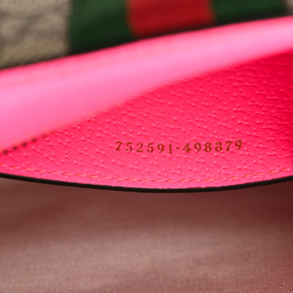 Gucci GG Supreme Monogram Textured Dollar Calfskin Web Ophidia Small Crossbody Bag Beige Ebony Fuchsia 7 of 11
