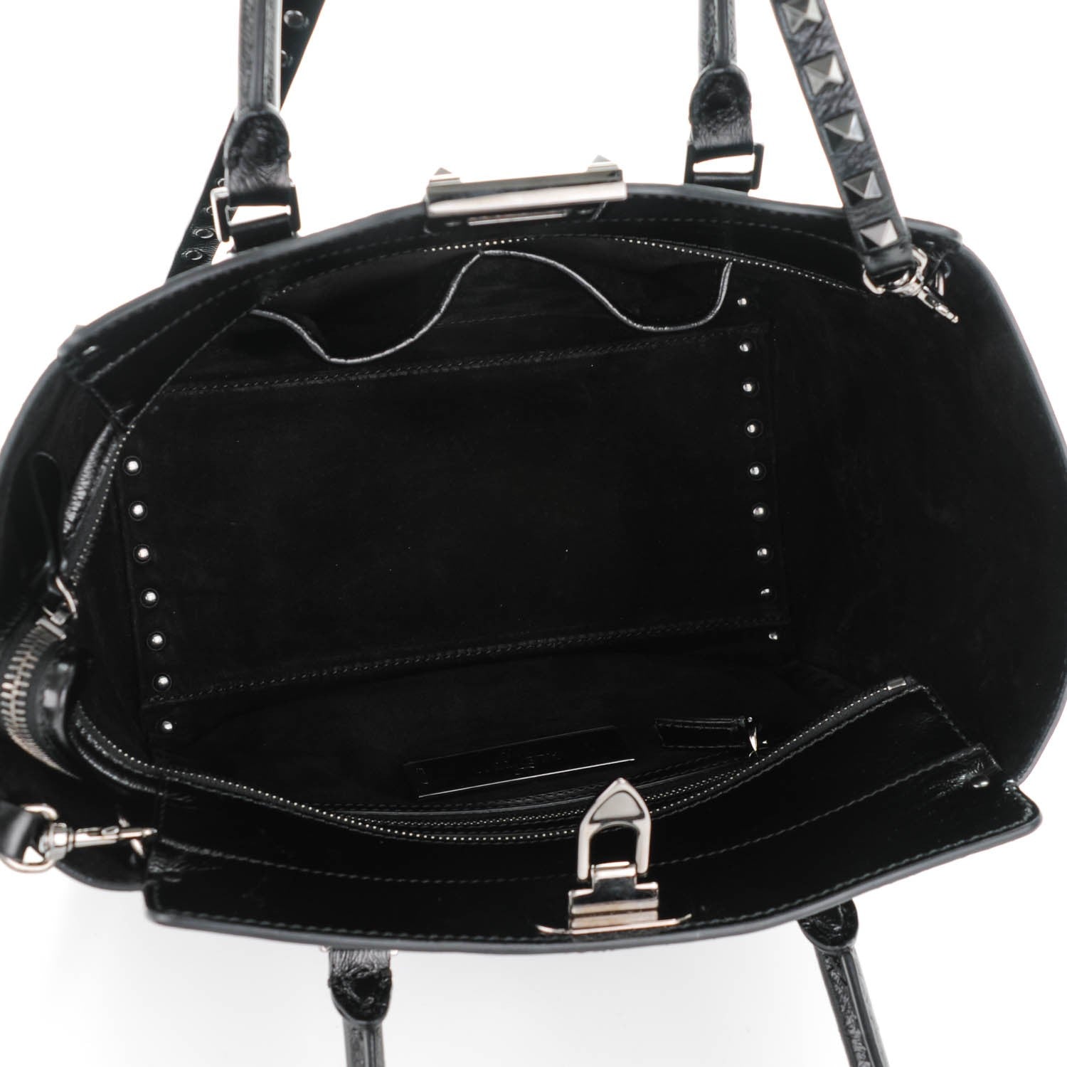 Valentino Garavani Craquele Calfskin Small Rockstud Double Handle Tote Black 5 of 7
