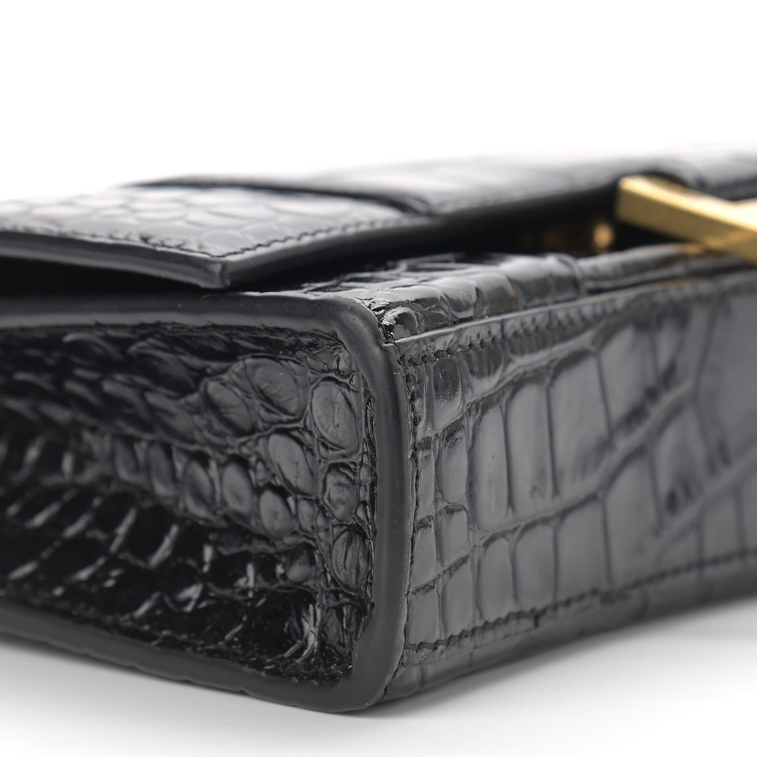 Balenciaga Shiny Calfskin Crocodile Embossed Hourglass Chain Bag Black 8 of 11