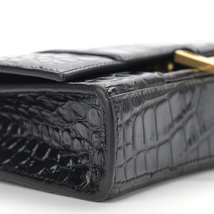 Balenciaga Shiny Calfskin Crocodile Embossed Hourglass Chain Bag Black 8 of 11