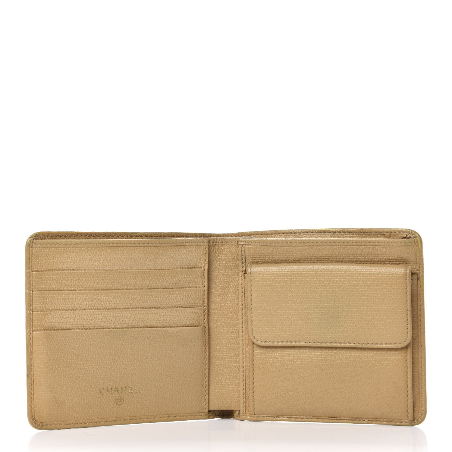 Chanel Grained Calfskin CC Button Bi-Fold Wallet Beige 5 of 9