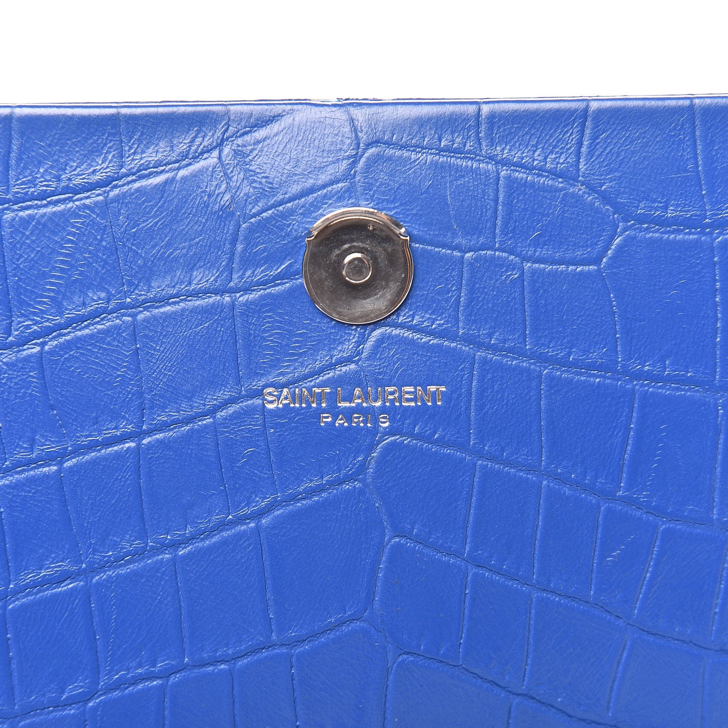 Saint Laurent Calfskin Crocodile Embossed Medium Classic Monogram Kate Tassel Satchel Bleu Majorelle 6 of 23