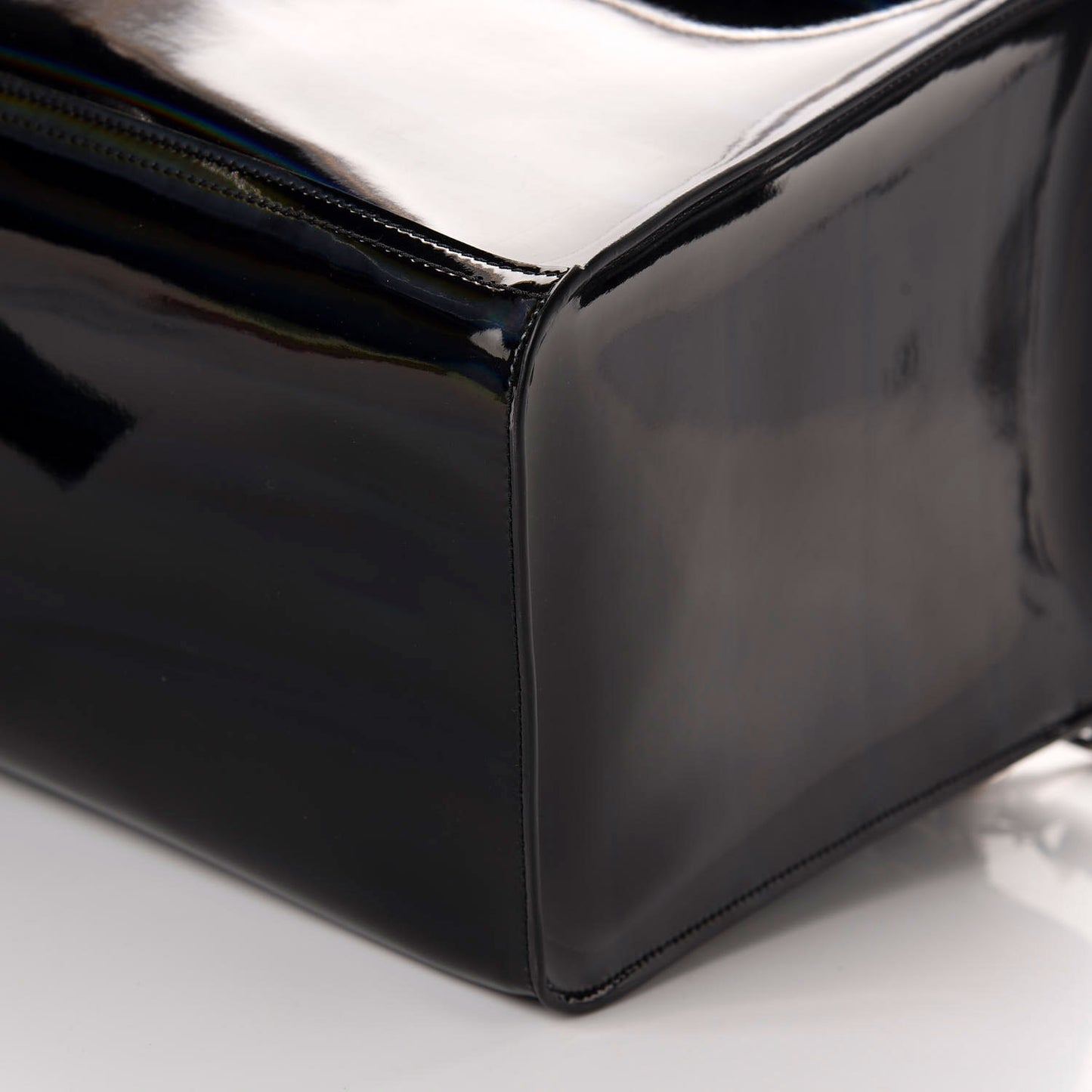 Glossy Iridescent Rubber Large Pandora Bag Black