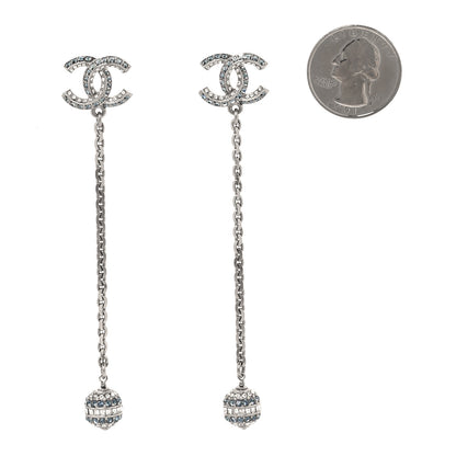 Chanel Crystal Drop Long CC Earrings Silver 2 of 5