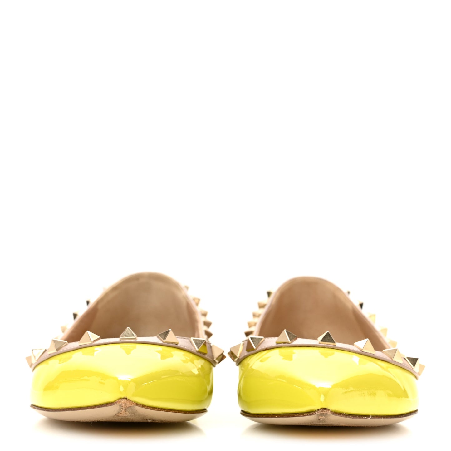Patent Nappa Rockstud Ballerina Flats 38 Acid Yellow