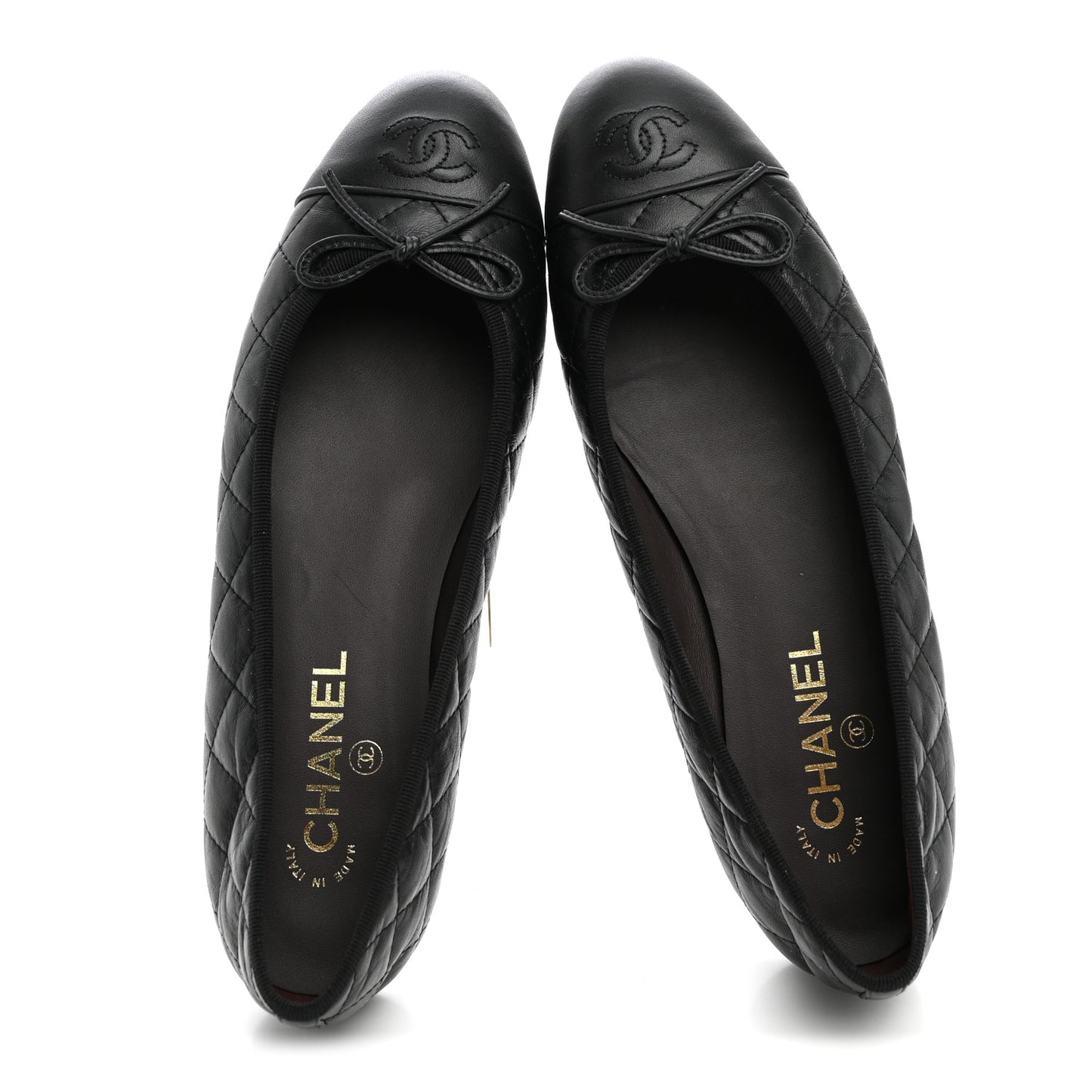 Aged Calfskin Quilted CC Cap Toe Ballerina Flats 41 Black