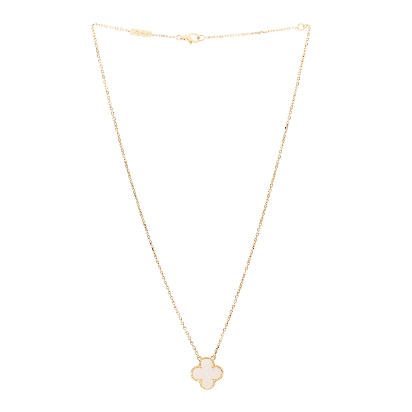 18K Yellow Gold Mother of Pearl Vintage Alhambra Pendant Necklace