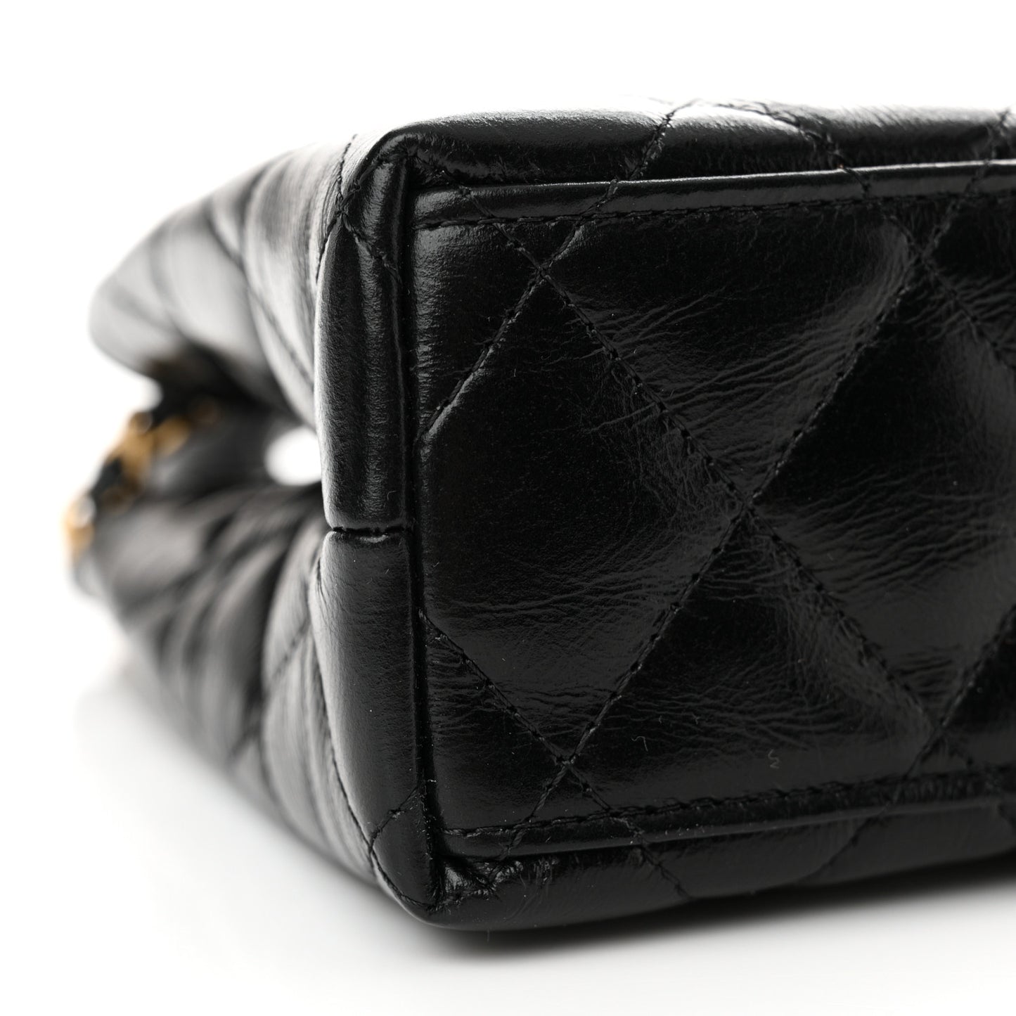 Shiny Aged Calfskin Quilted Nano Kelly Shopper Black