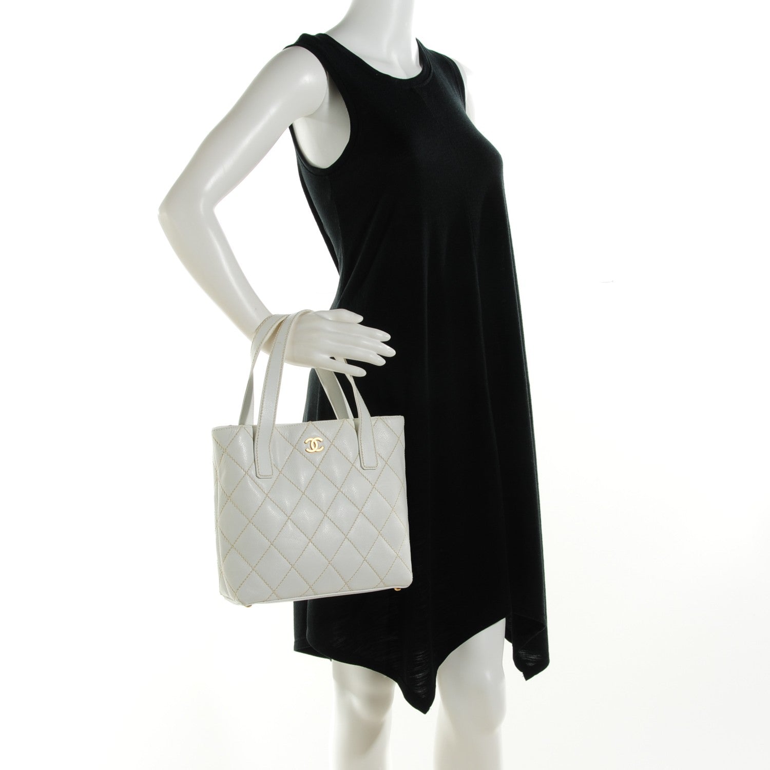 Chanel Calfskin Quilted Surpique Stitch Small Tote White 2 of 7