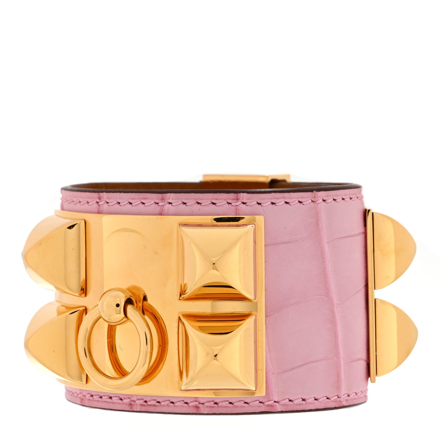 Hermes Matte Alligator Collier De Chien CDC Bracelet T1 5P Pink 1 of 6