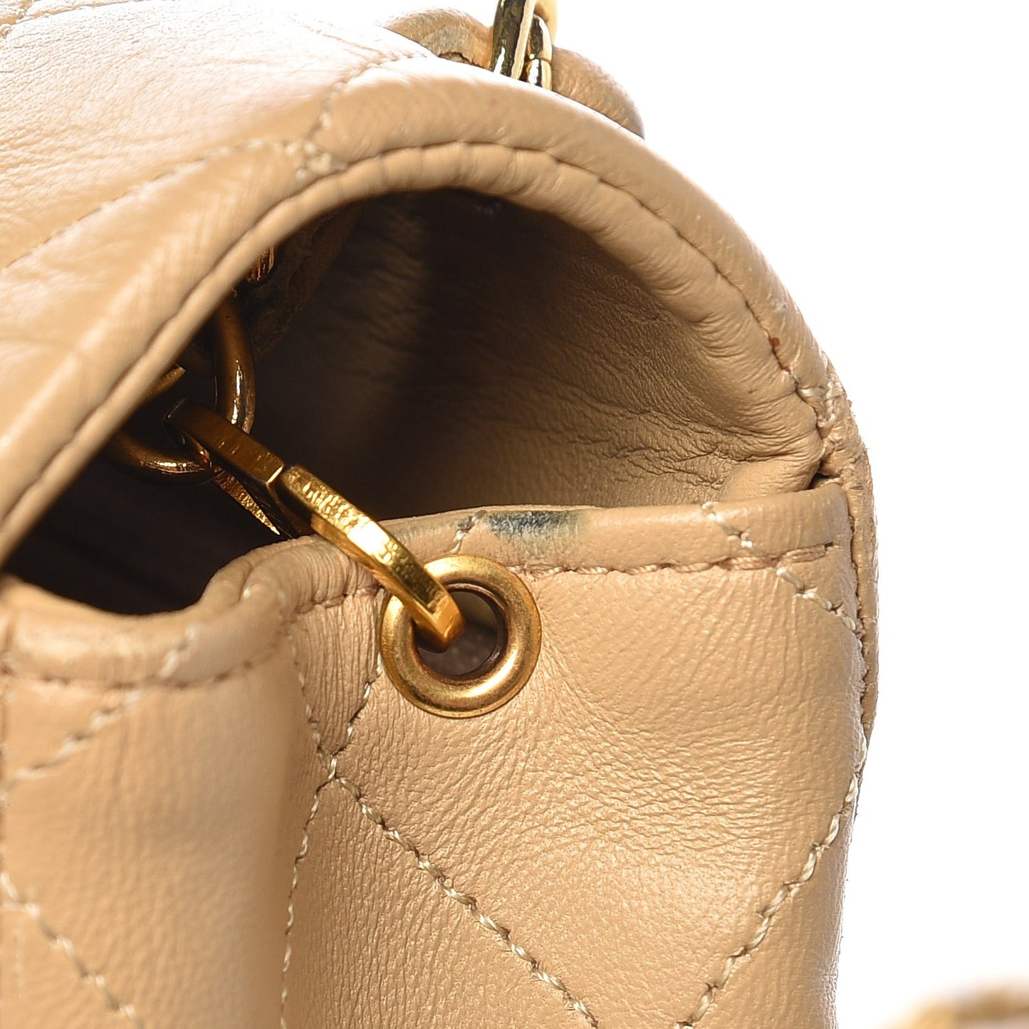 Lambskin Quilted Small Flap Beige