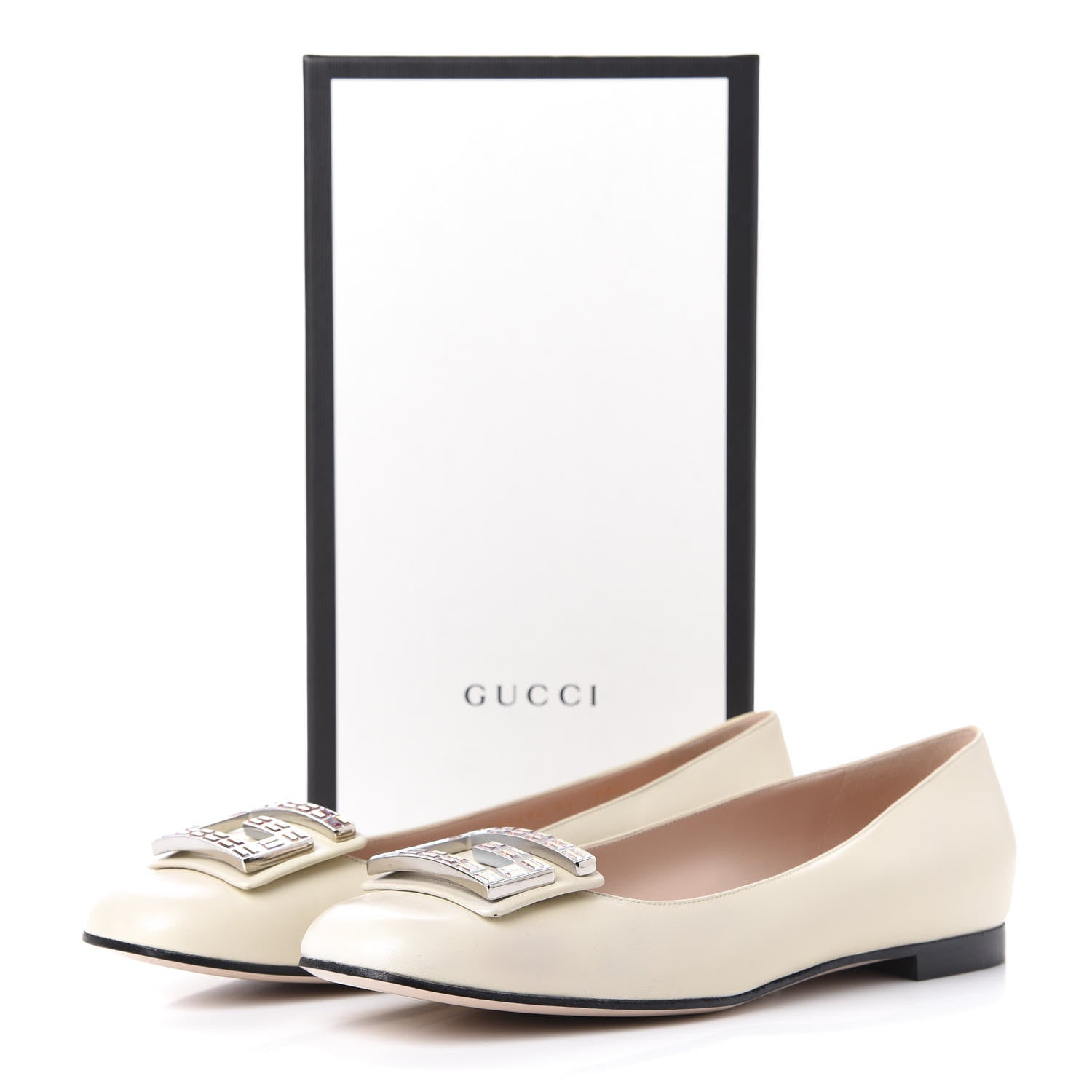 Gucci Malaga Kid Crystal Square G Madelyn Ballet Flats 41 Vintage White 11 of 11