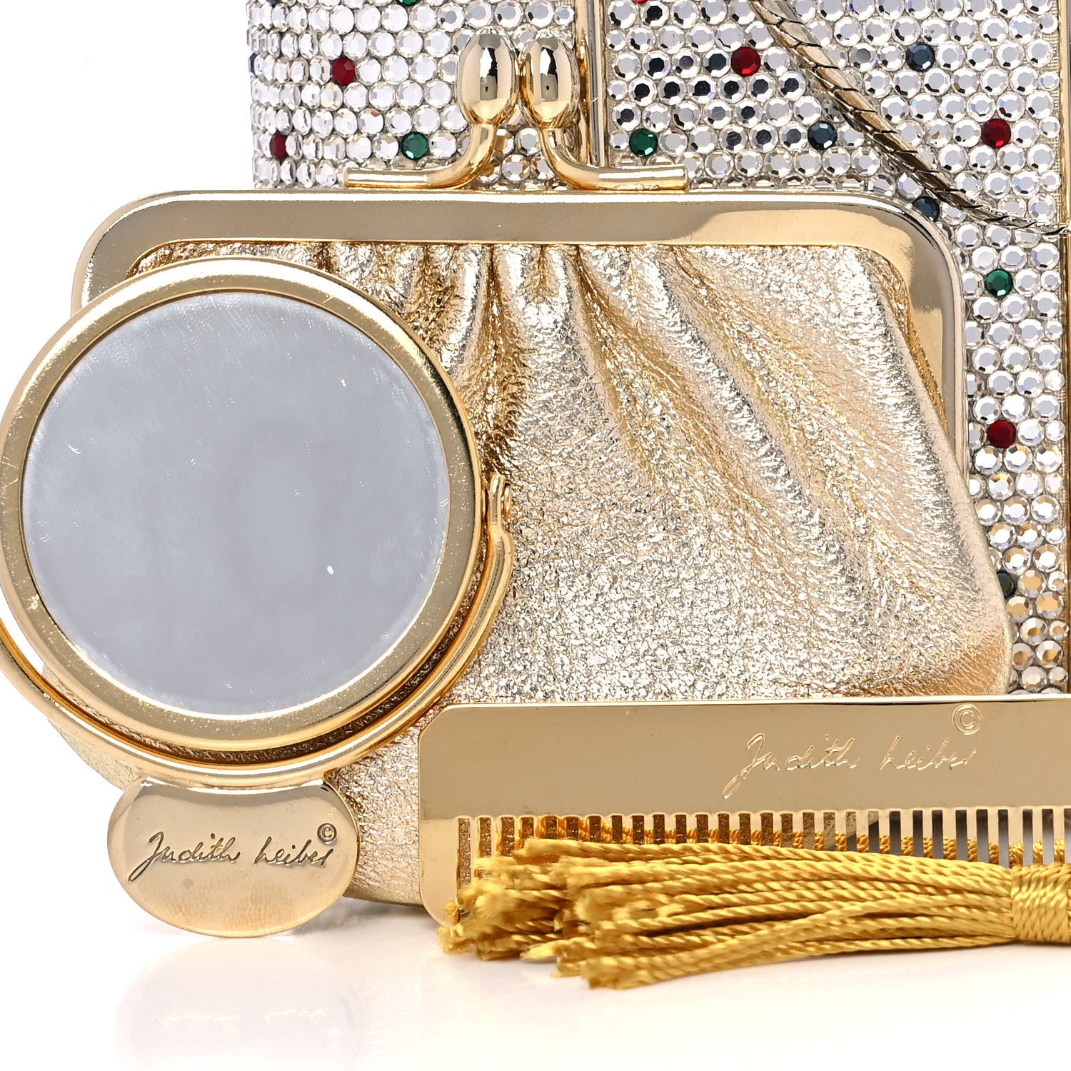 Judith Leiber Swarovski Crystal Minaudiere Clutch Silver Multicolor 10 of 16