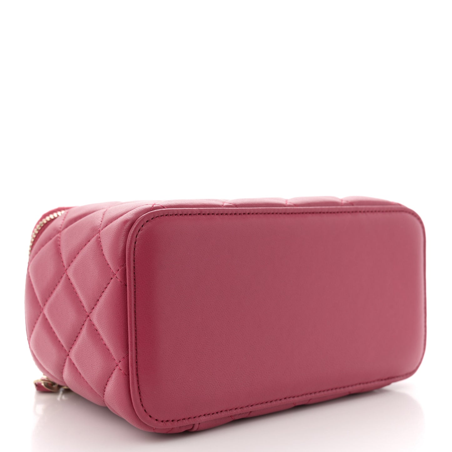 Lambskin Quilted Small Top Handle Vanity Case With Chain Dark Pink