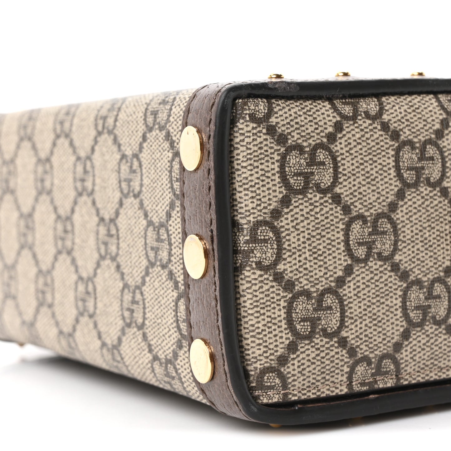 GG Supreme Monogram Textured Dollar Calfskin Mini Trunk Shoulder Bag Beige Ebony New Acero