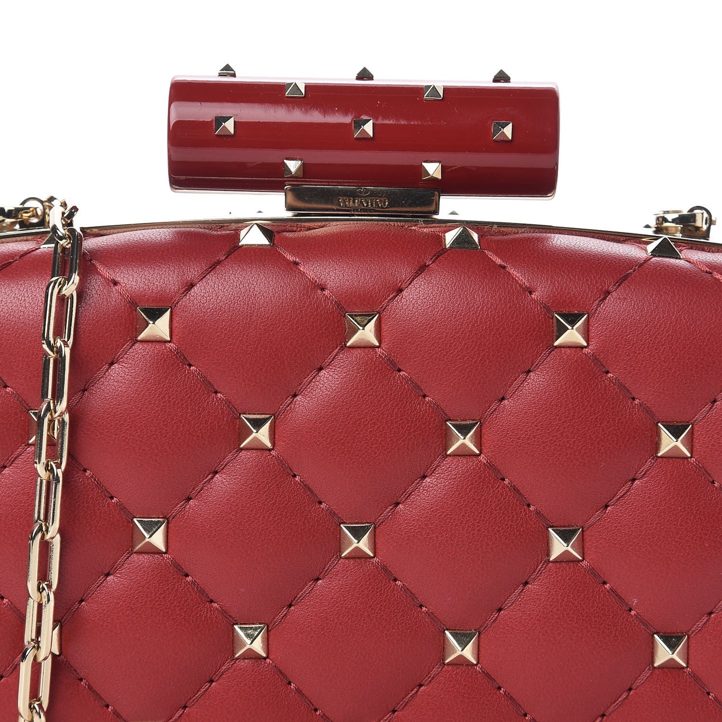 Nappa Rockstud Spike Minaudiere Clutch Rosso Valentino