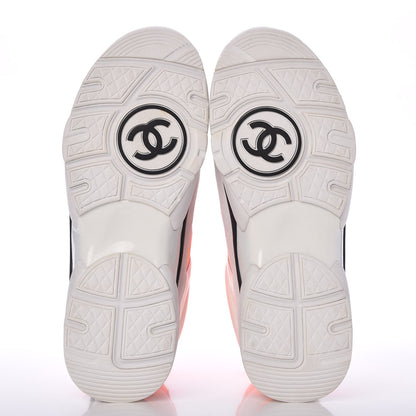 Chanel Suede Calfskin Lambskin Neoprene High Top CC Sneakers 39 White Fluo Orange 6 of 9