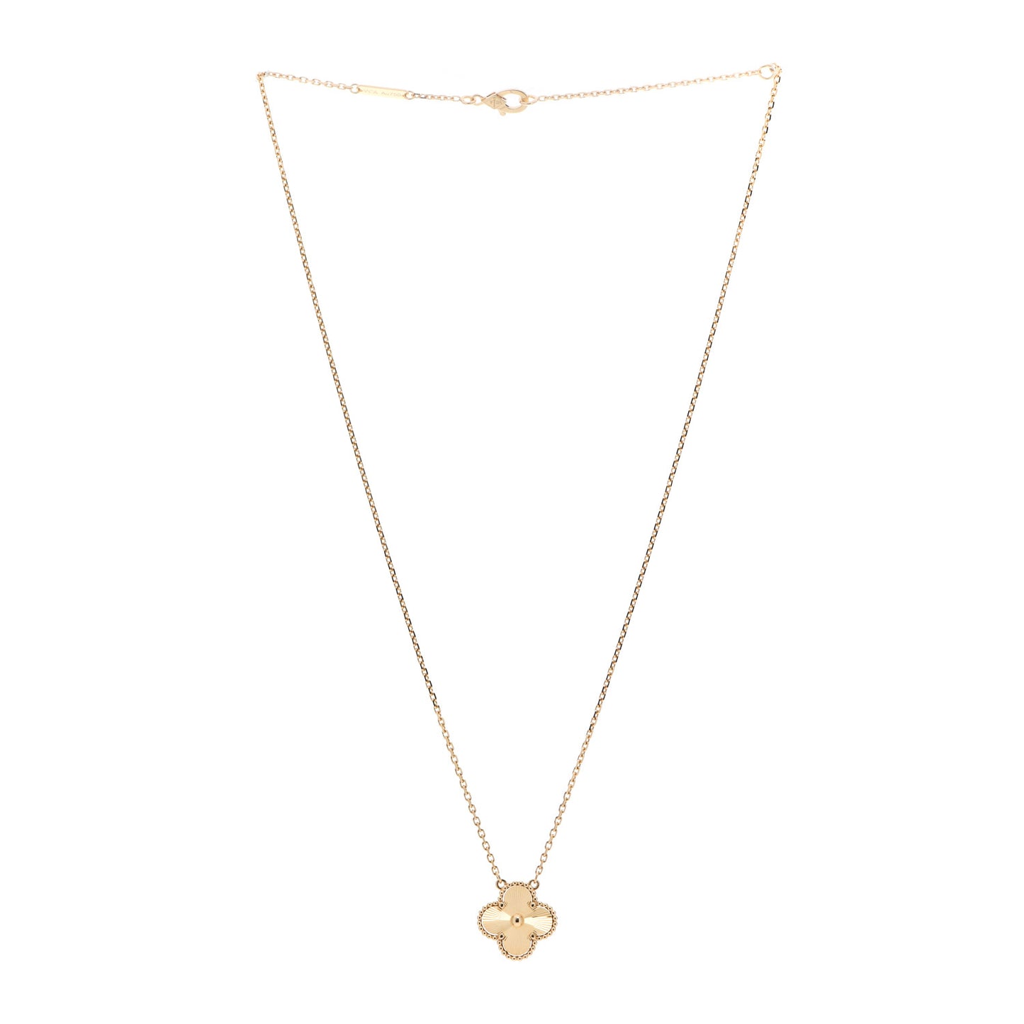 18K Yellow Gold Guilloche Vintage Alhambra Pendant Necklace