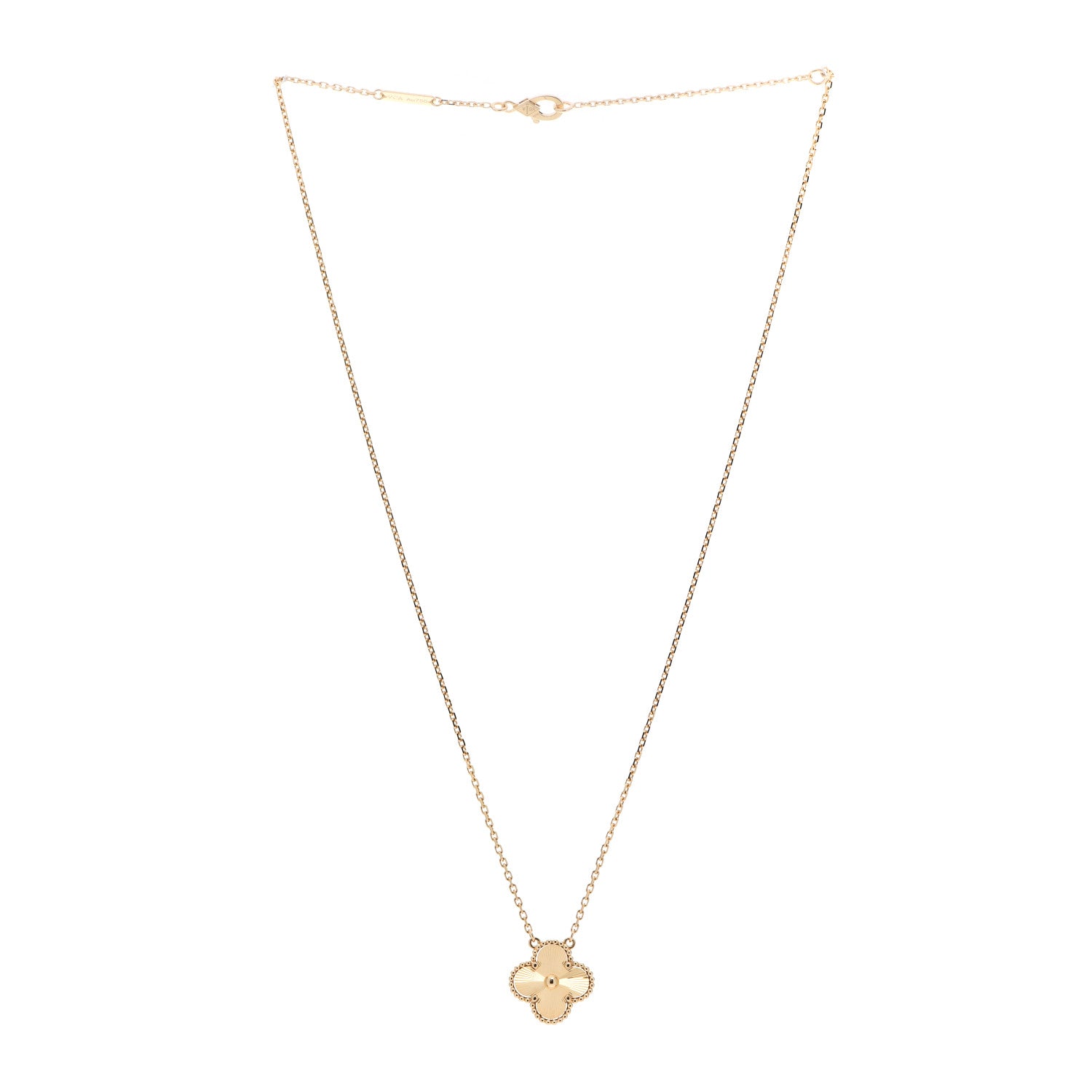 Van Cleef & Arpels 18K Yellow Gold Guilloche Vintage Alhambra Pendant Necklace 3 of 6