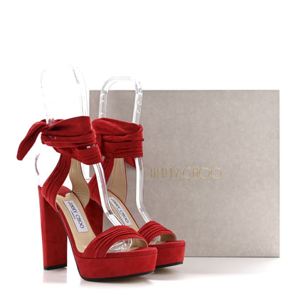 Jimmy Choo Soft Suede Kaytrin 120 Platform Sandals 36.5 Red 9 of 9