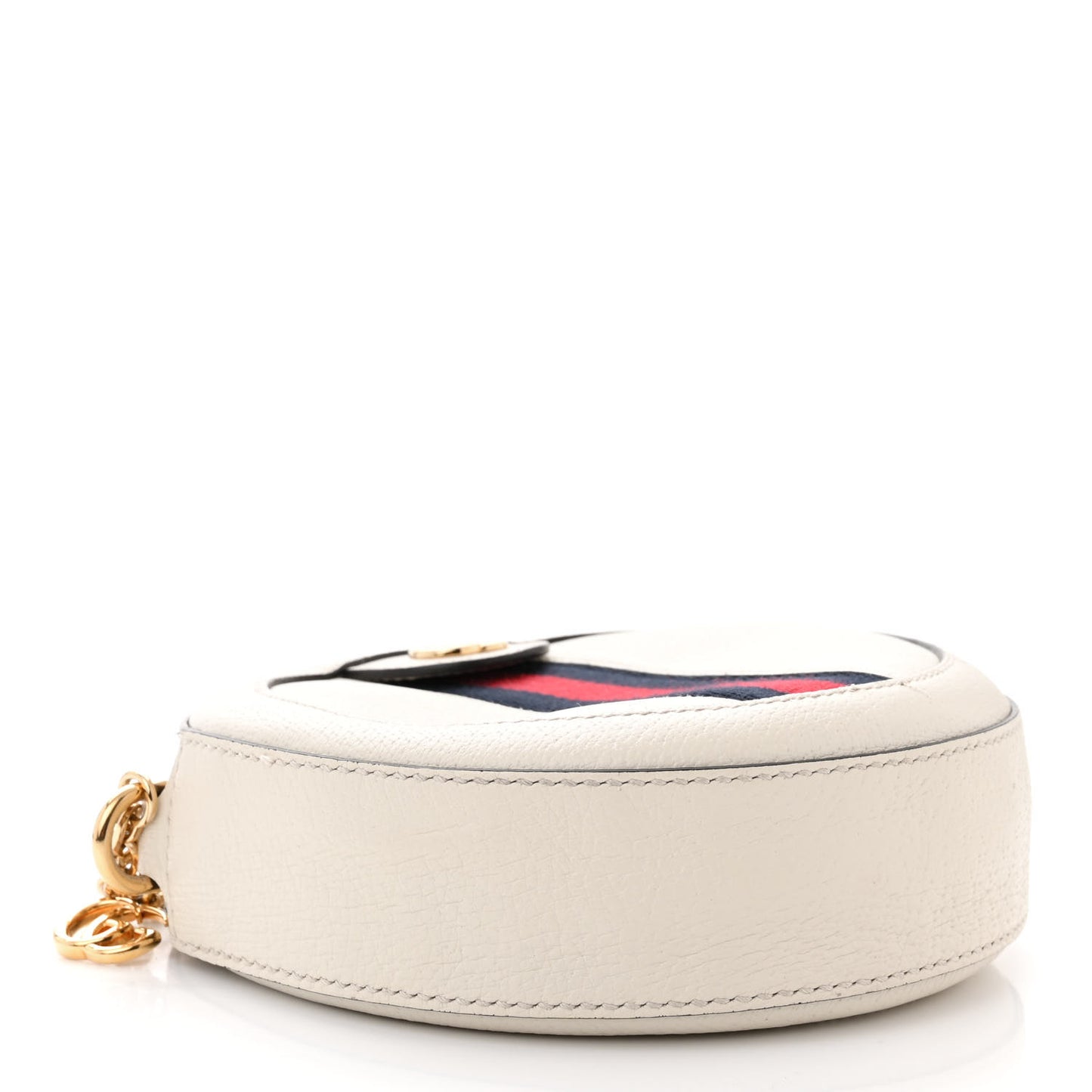 Textured Calfskin Web Mini Ophidia Round Shoulder Bag Mystic White