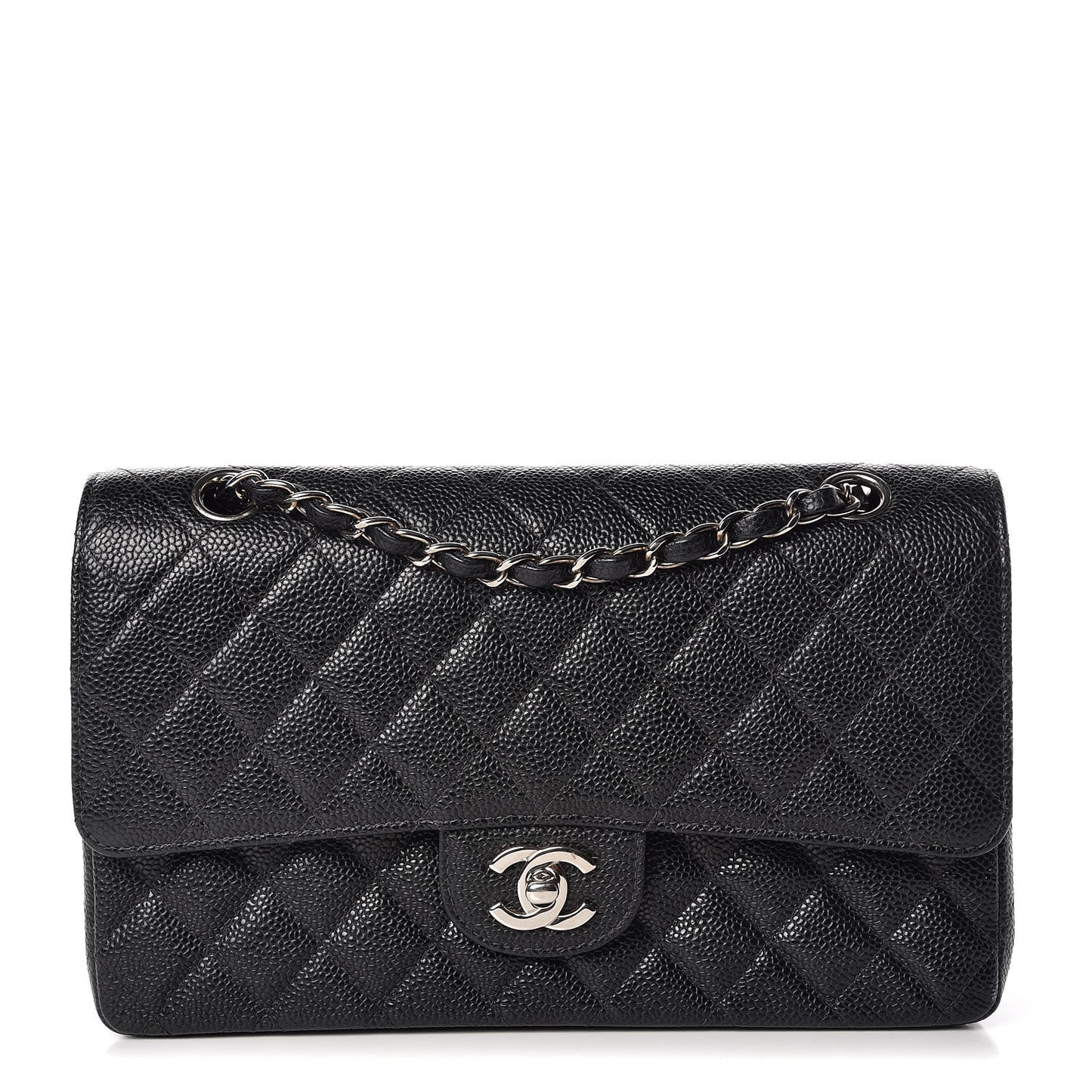 Caviar Quilted Medium Double Flap Black