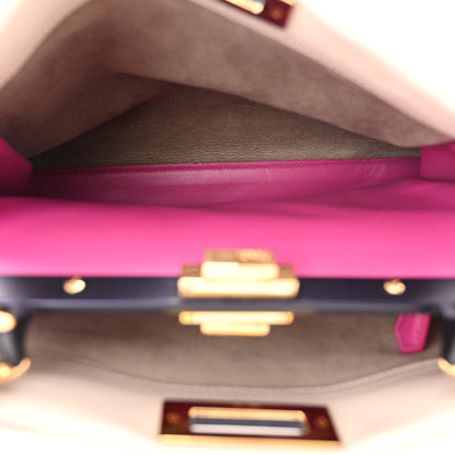 Fendi Vitello Seta Shiny Nappa Medium Peekaboo Iconic Satchel Grigio Polvere Magenta 5 of 9