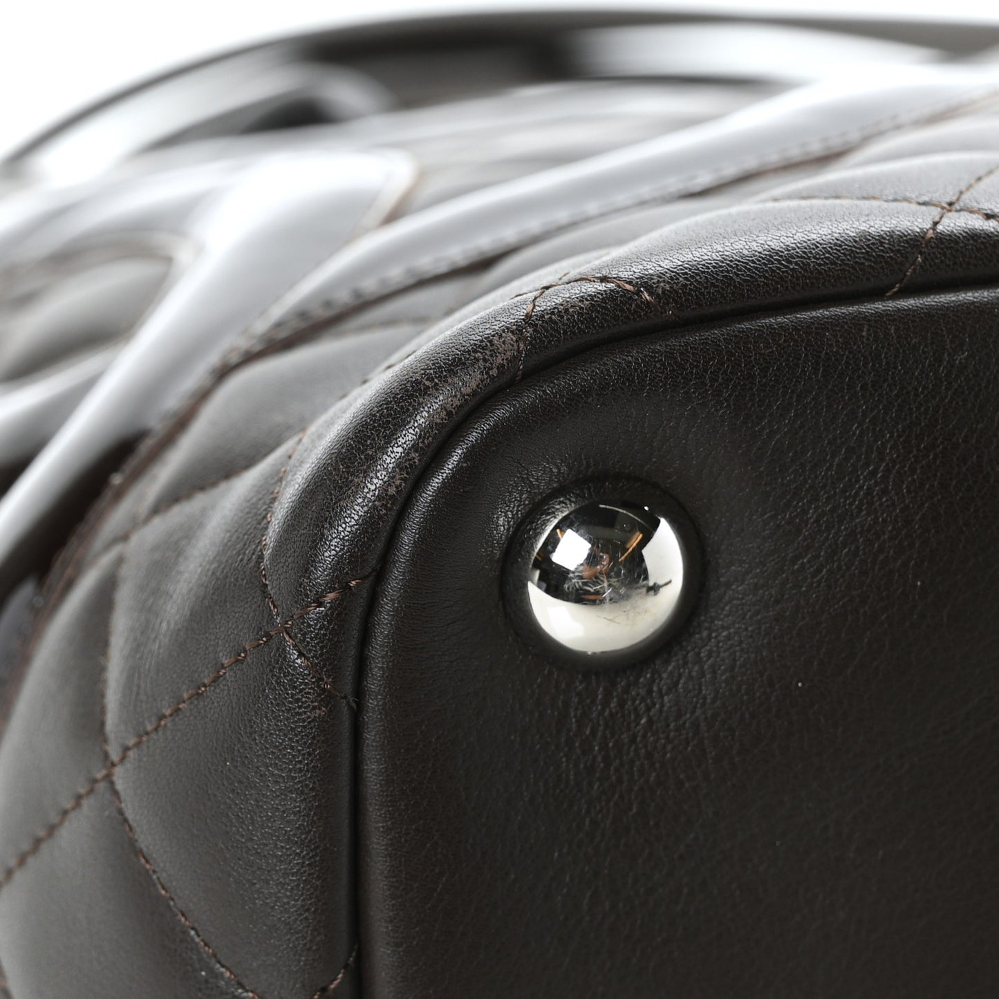 Calfskin Quilted Large Cambon Tote Brown