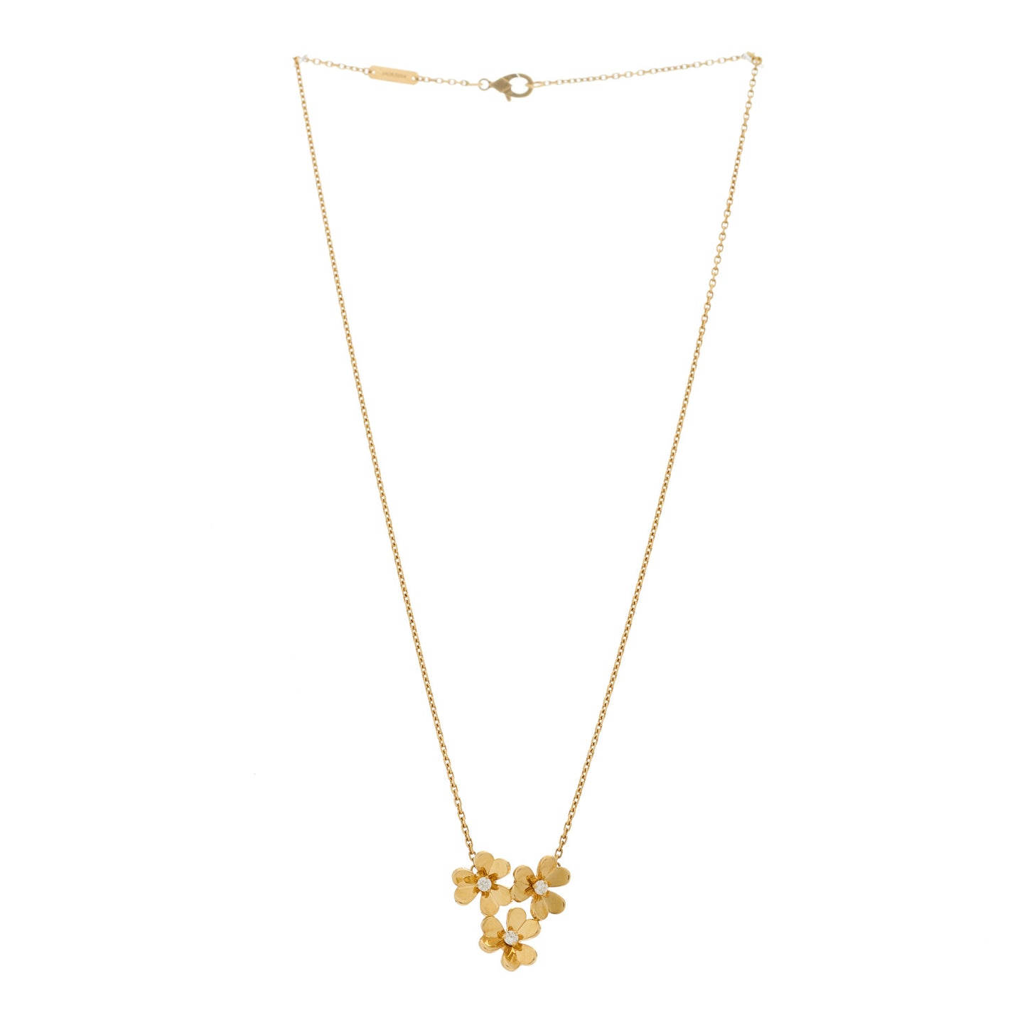 18K Yellow Gold Diamond Mini Frivole 3 Flowers Pendant Necklace